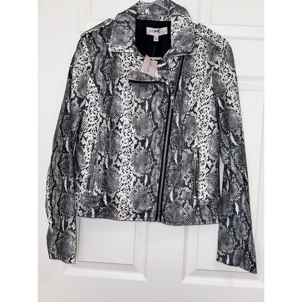 NWT Philosophy Faux Leather Snake Print Embossed Moto Jacket Women Size Medium